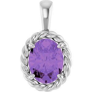 14K White Natural Amethyst Rope Pendant