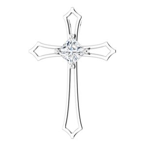 14K White 4 mm Square 3/8 CTW Natural Diamond Cross Pendant