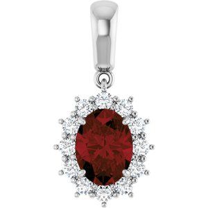 14K White Natural Mozambique Garnet & 1/3 CTW Natural Diamond Pendant 85654:70012:P