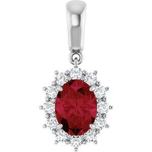 14K White Lab-Grown Ruby & 1/3 CTW Natural Diamond Pendant 85654:70021:P