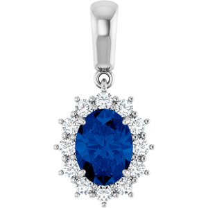 14K White Lab-Grown Blue Sapphire & 1/3 CTW Natural Diamond Pendant 85654:70001:P