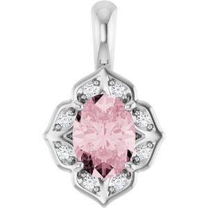 14K White Natural Pink Morganite & .08 CTW Natural Diamond Pendant