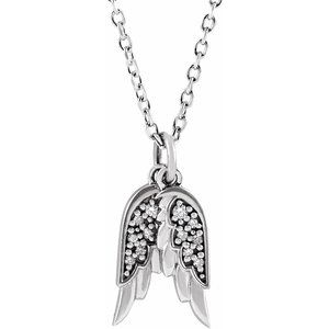 Sterling Silver .03 CTW Natural Diamond Angel Wings 16-18" Necklace 87226:116:P