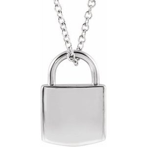 Sterling Silver Engravable Lock 16-18" Necklace 87184:120:P