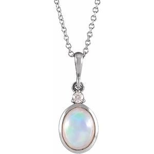 14K White 6x4 mm Natural Ethiopian Opal & .015 CT Natural Diamond 16-18" Necklace 87438:150:P