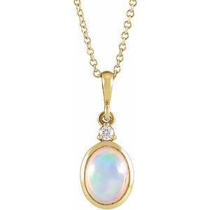 14K Yellow 8x6 mm Natural Ethiopian Opal & .03 CT Natural Diamond 16-18" Necklace 87438:162:P