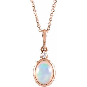 14K Rose 8x6 mm Natural Ethiopian Opal & .03 CT Natural Diamond 16-18" Necklace 87438:177:P
