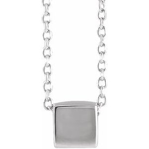 14K White 5x5 mm Cube 16" Necklace 87424:108:P