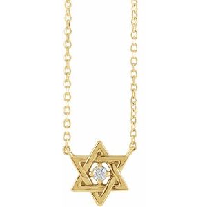 14K Yellow .03 CT Natural Diamond Star of David 18" Necklace 87390:133:P