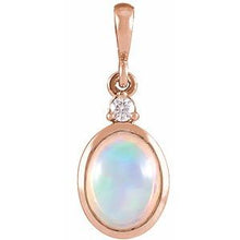 14K Rose 6x4 mm Natural Ethiopian Opal & .015 CT Natural Diamond Pendant 87438:129:P