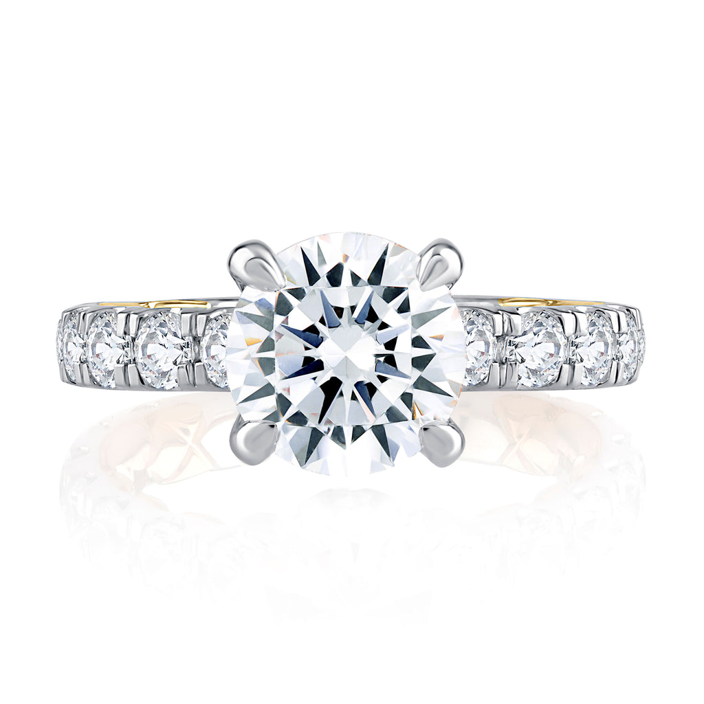 A.Jaffe Engagement Rings Elegant Two Tone Round Cut Diamond Engagement Ring with Hidden Halo MECRD2348Q/446