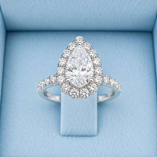 One-of-One 3.02 CTW Pear-Shaped Lab-Grown Diamond Halo Ring — 14K White Gold