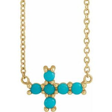 14K Yellow Natural Turquoise Sideways Cross 18