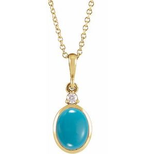 14K Yellow 8x6 mm Natural Turquoise & .03 CT Natural Diamond 16-18" Necklace 87438:189:P