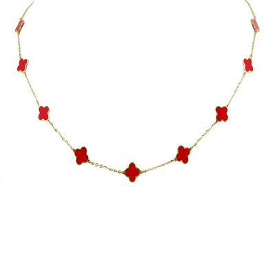 14k Red Clover Gold Necklace