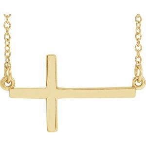 14K Yellow 22x11.5 mm Sideways Cross 16-18" Necklace R45323:1013:P