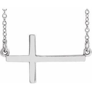 Sterling Silver 22x11.5 mm Sideways Cross 16-18" Necklace R45323:1016:P