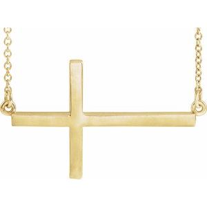 14K Yellow 28x16.2 mm Sideways Cross 16-18" Necklace