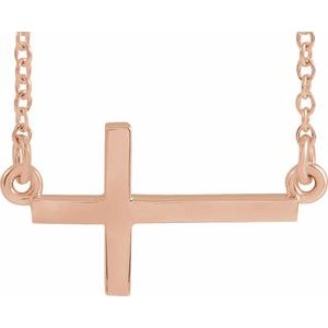 14K Rose 28x16.2 mm Sideways Cross 16-18" Necklace