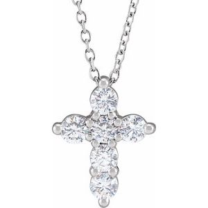 14K White 1/2 CTW Lab-Grown Diamond Cross 18" Necklace R50011:LG604:P