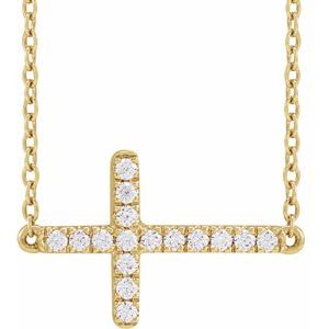 14K Yellow 1/6 CTW Lab-Grown Diamond Sideways Cross 16-18" Necklace R50009:LG600:P