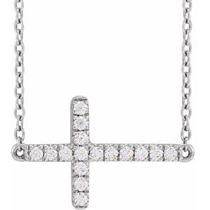 14K White 1/6 CTW Lab-Grown Diamond Sideways Cross 16-18" Necklace R50009:LG601:P
