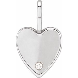 14K White .02 CT Natural Diamond Engravable Heart Charm/Pendant 88006:100:P