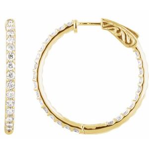 14K Yellow 2 CTW Natural Diamond Inside-Outside 29.5 mm Hinged Hoop Earrings 650183:122:P