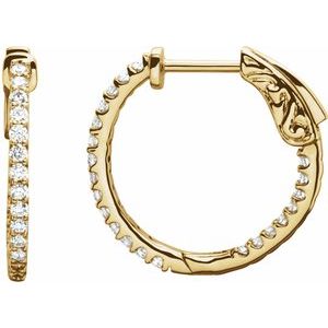 14K Yellow 1/2 CTW Lab-Grown Diamond Inside-Outside 19 mm Hinged Hoop Earrings 650183:LG613:P