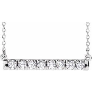 14K White 1/2 CTW Natural Diamond French-Set Bar 18" Necklace 86969:725:P