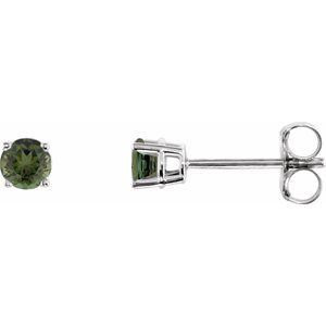 14K White 3 mm Natural Green Tourmaline Stud Earrings