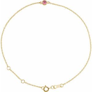 14K Yellow Natural Pink Tourmaline Bezel-Set Solitaire 6 1/2-7 1/2" Bracelet BRC808:127:P