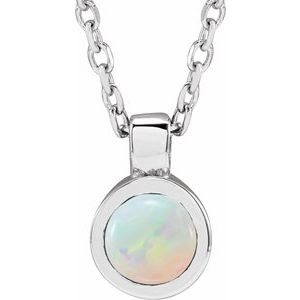 Sterling Silver Natural White Opal Bezel-Set 16-18" Necklace 23481:604:P