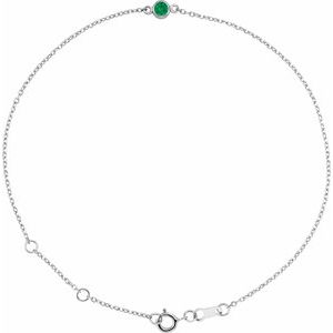 14K White Lab-Grown Emerald Bezel-Set Solitaire 6 1/2-7 1/2" Bracelet BRC808:156:P