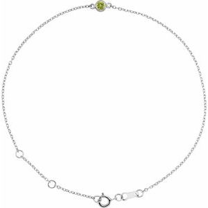 Sterling Silver Natural Peridot Bezel-Set Solitaire 6 1/2-7 1/2" Bracelet BRC808:103:P