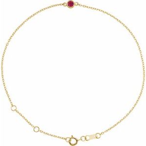 14K Yellow Lab-Grown Ruby Bezel-Set Solitaire 6 1/2-7 1/2" Bracelet BRC808:124:P