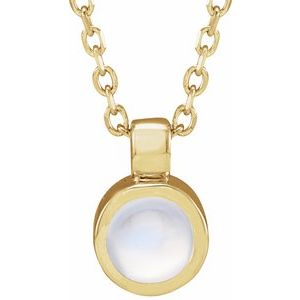 14K Yellow Natural Rainbow Moonstone Bezel-Set 16-18" Necklace 23481:606:P