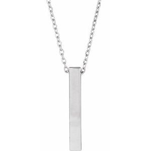 Sterling Silver Engravable Four-Sided Bar 16-18" Necklace 87619:116:P
