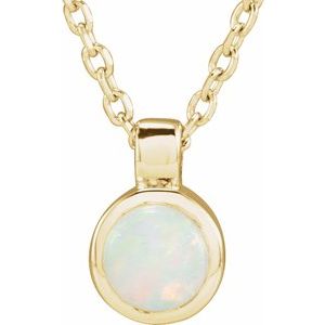 14K Yellow Natural White Opal Bezel-Set 16-18" Necklace 23481:601:P