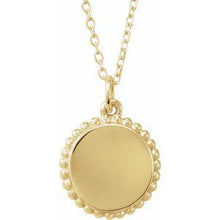 14K Yellow Engravable Beaded Disc 16-18
