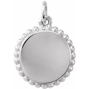 Sterling Silver Engravable Beaded Disc Pendant 86472:109:P