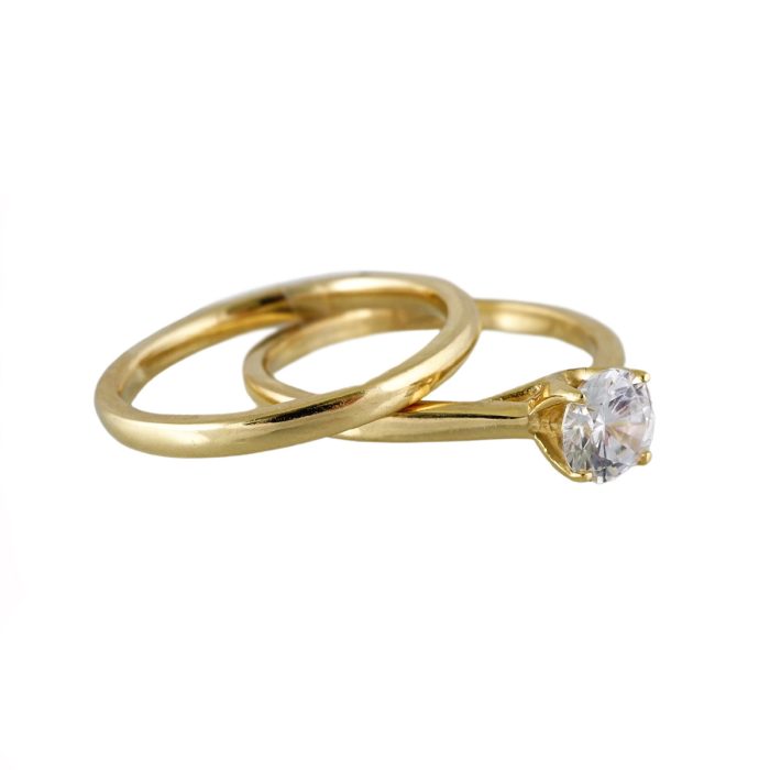 14k Yellow Gold Zircon Engagement Duo Ring