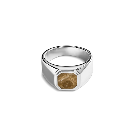 Octagonal Inlay Signet Ring Petoskey S1820493882-1-StrlngSil-8-THA