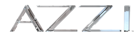 Metallic 'AZZI' logo on a white background