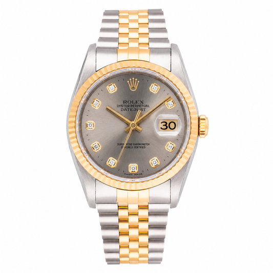Rolex Datejust 36 Grey Diamond Dial | Two-Tone 18K Yellow Gold | Ref. 16233 | 1990 | Full Set