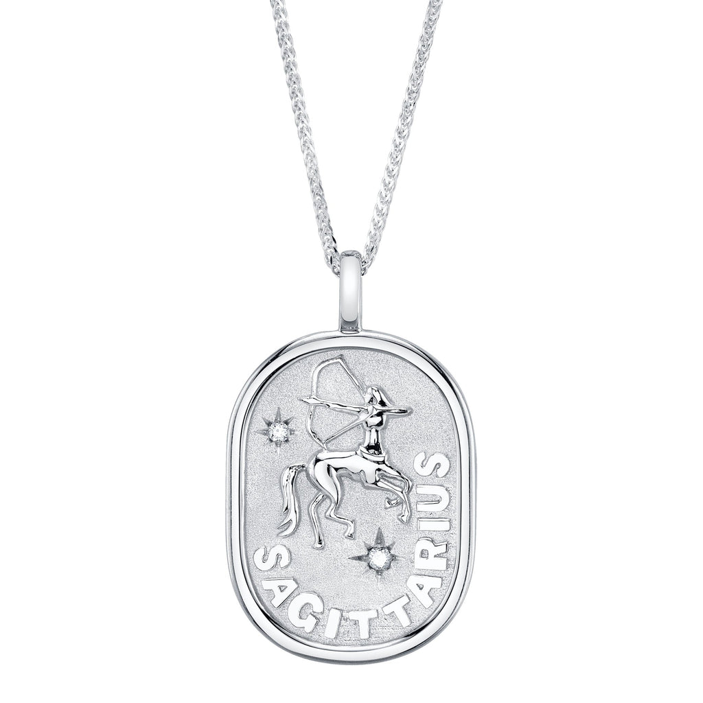 0.02CT DIAMOND ZODIAC SAGITTARIUS ARCHER STAR MATTE CHOPIN CHAIN NECKLACE