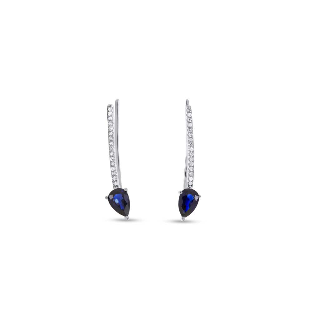 Shy Creation 0.10Ct Diamond & 1.02Ct Blue Sapphire Crawler Earring COR36213571