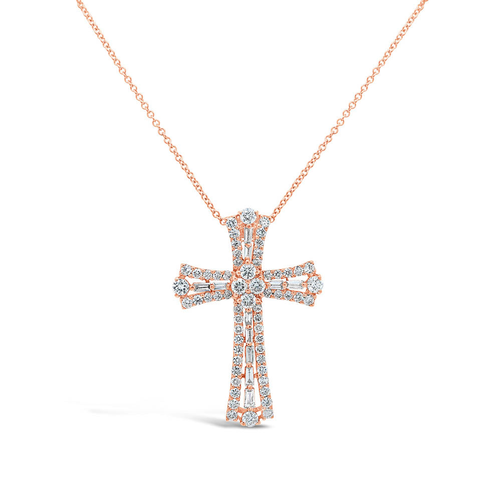 1.24CT DIAMOND BAGUETTE CROSS NECKLACE