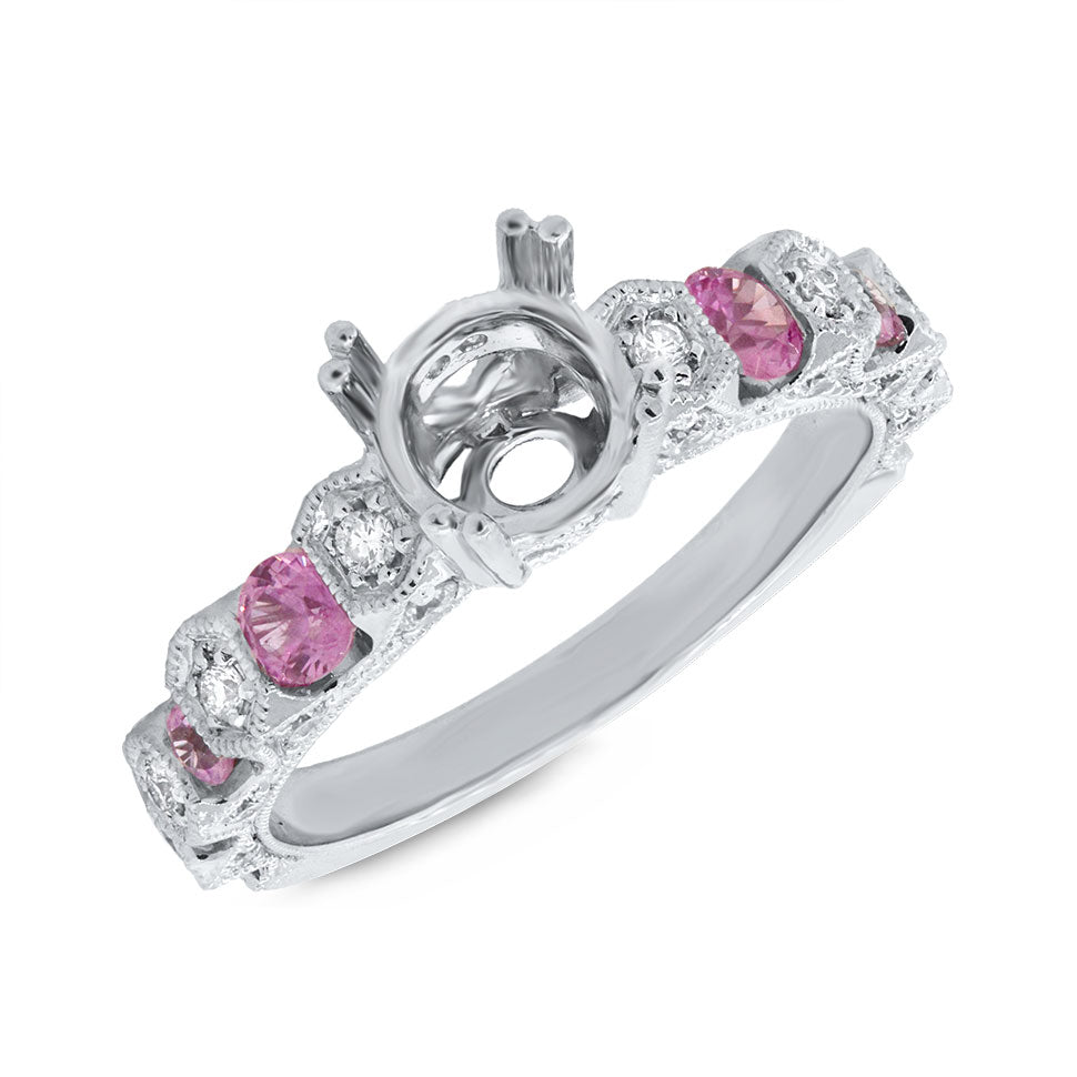 0.36CT DIAMOND & 0.61CT PINK SAPPHIRE SEMI-MOUNT RING