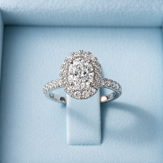 L’Amour Crisscut Oval Brilliant Diamond Ring w/ Halo & Diamond Band Accents LG538265143
